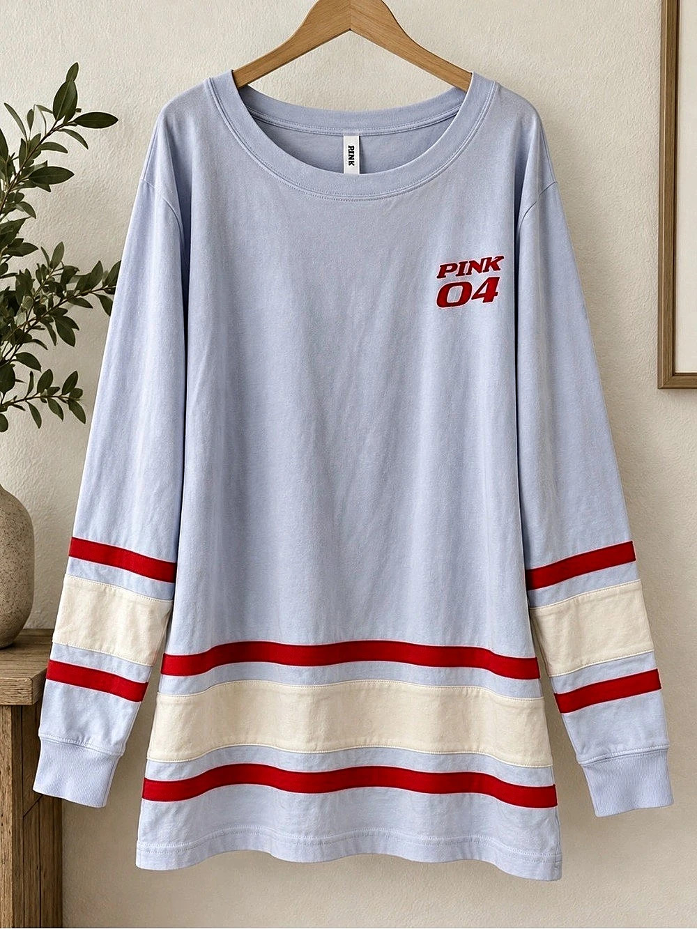 Victoria's Secret PINK Best Shot Long Sleeve Tee in Blue & Red Size XS NWT